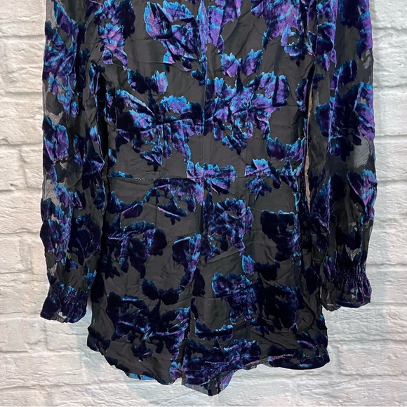 NWT - Anthropologie Adelyn Rae Floral Velvet Burnout Long Sleeve Romper - XS - Picture 12 of 15